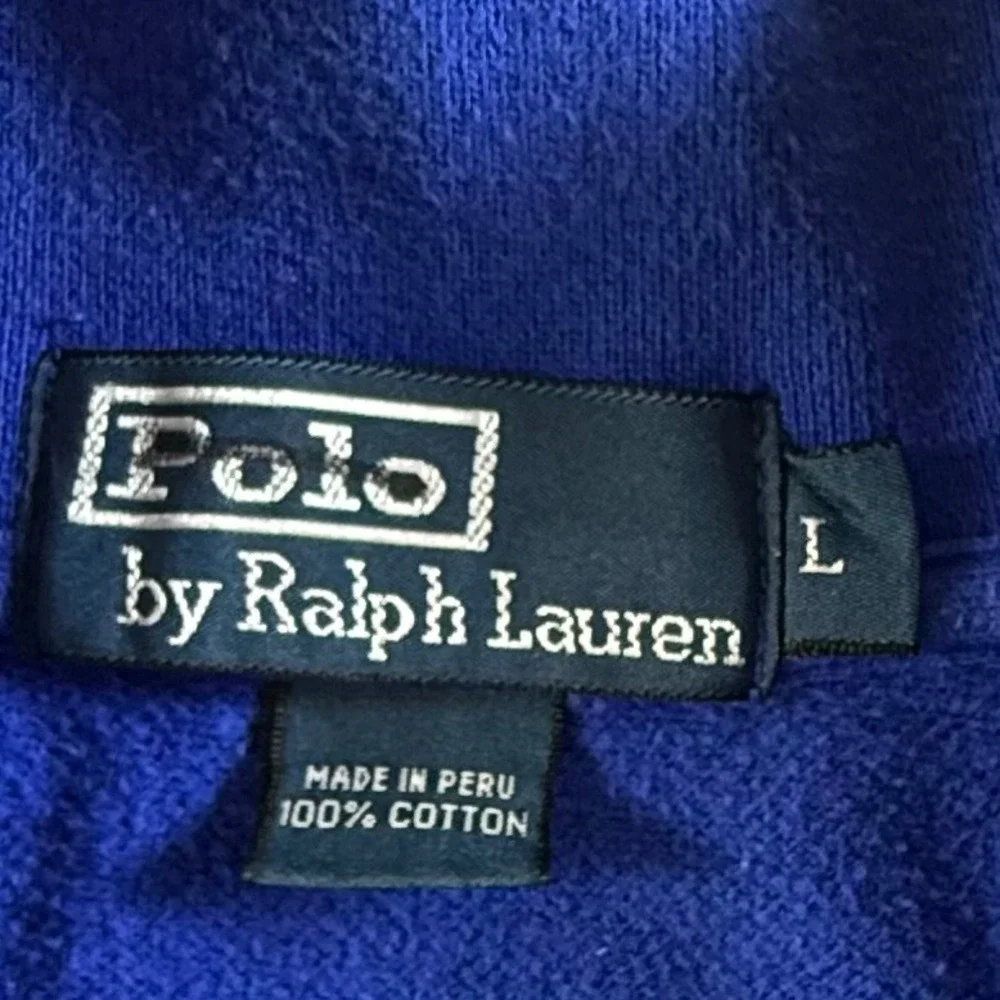 Polo Ralph Lauren 1/4 Zip Pullover Mens Large Cotton Mock‎ Neck Royal Blue VTG